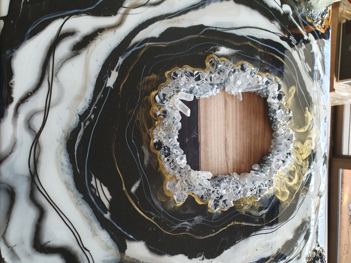 Black and White geode with Gold Accents