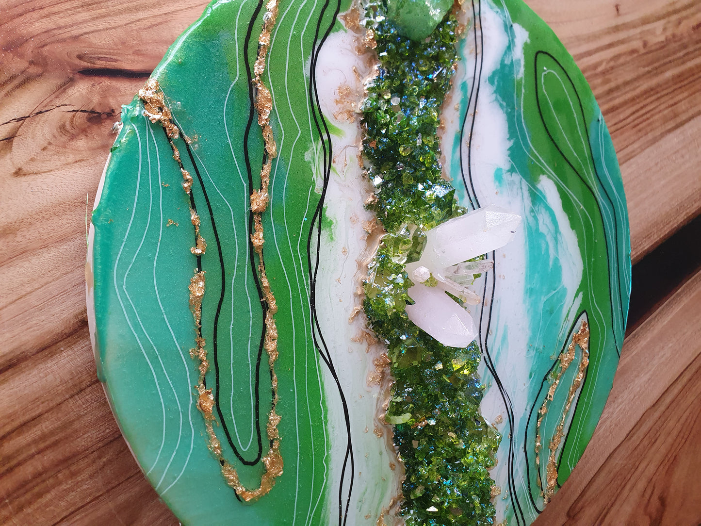 Green round geode art
