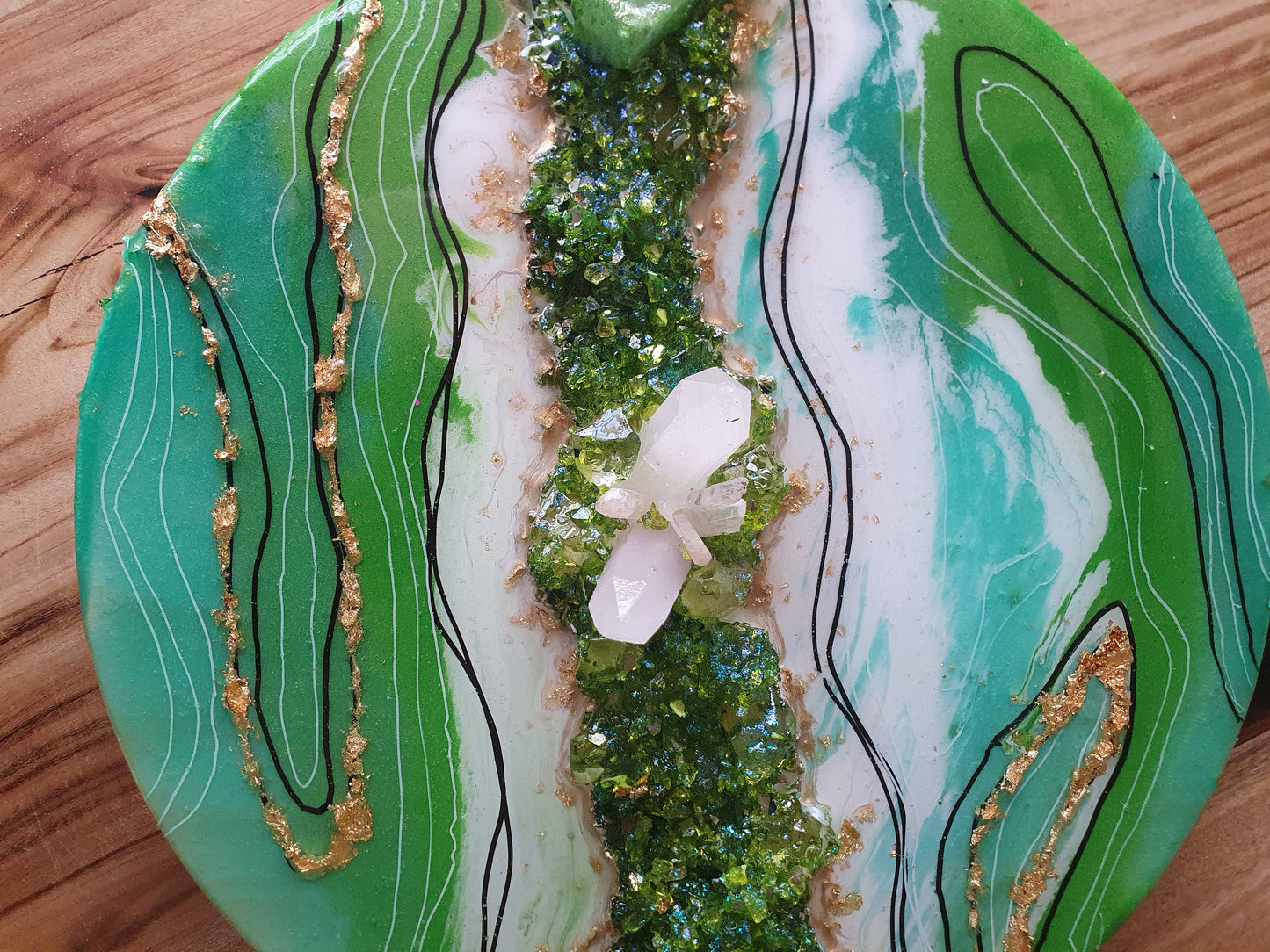 Green round geode art