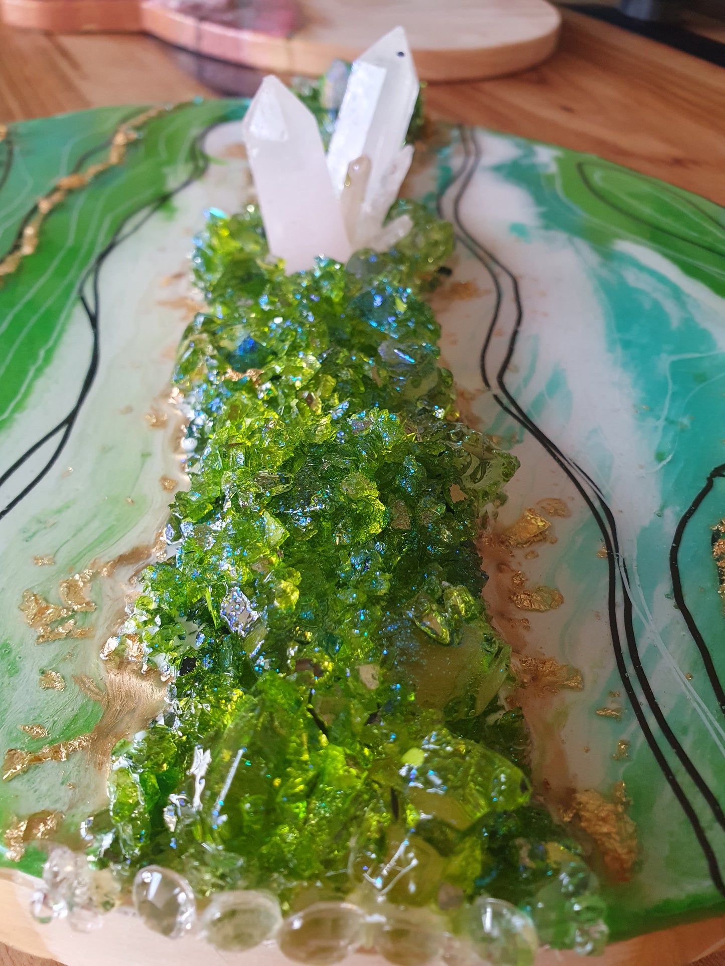 Green round geode art