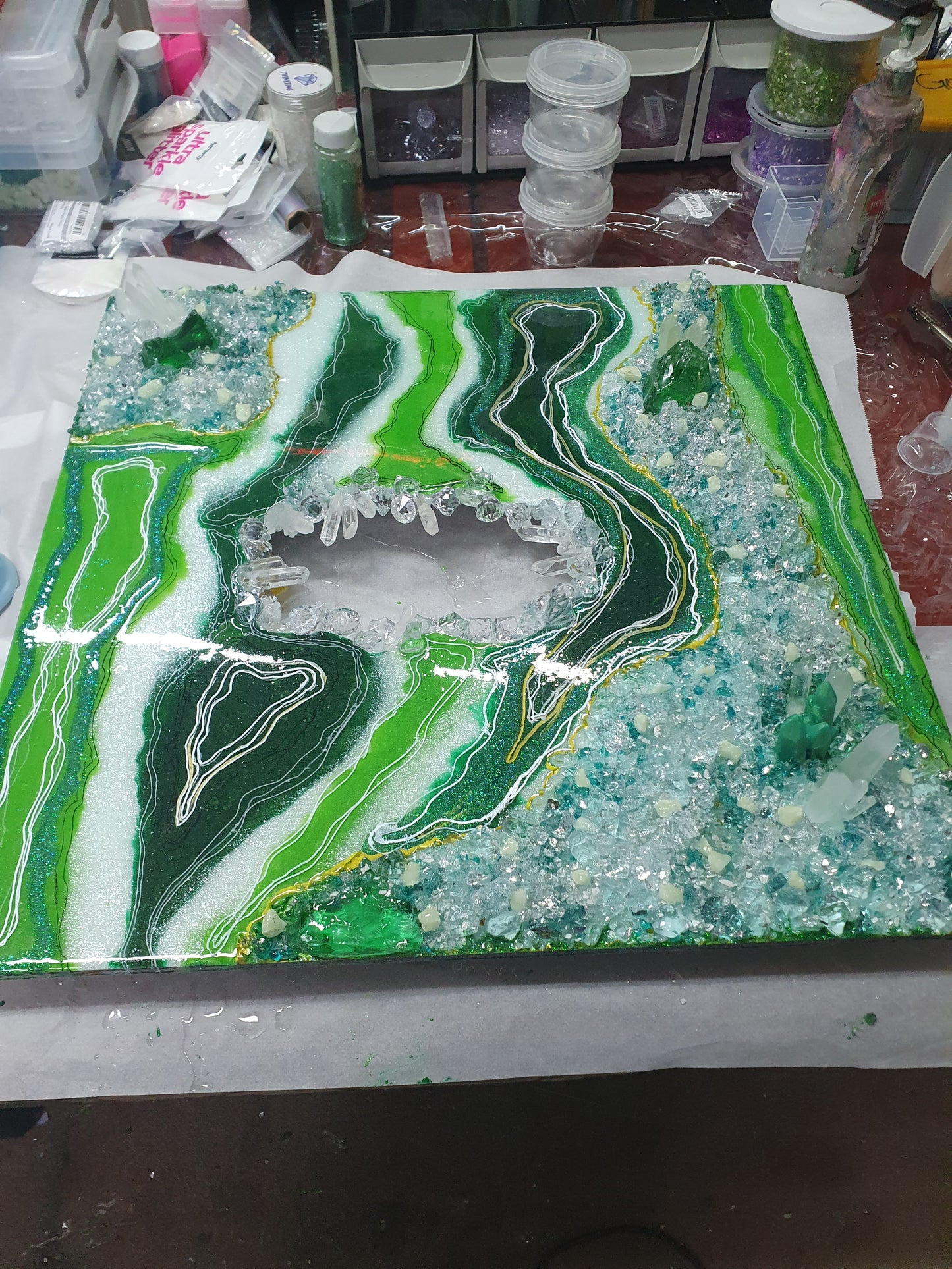 Geode art-Green and black