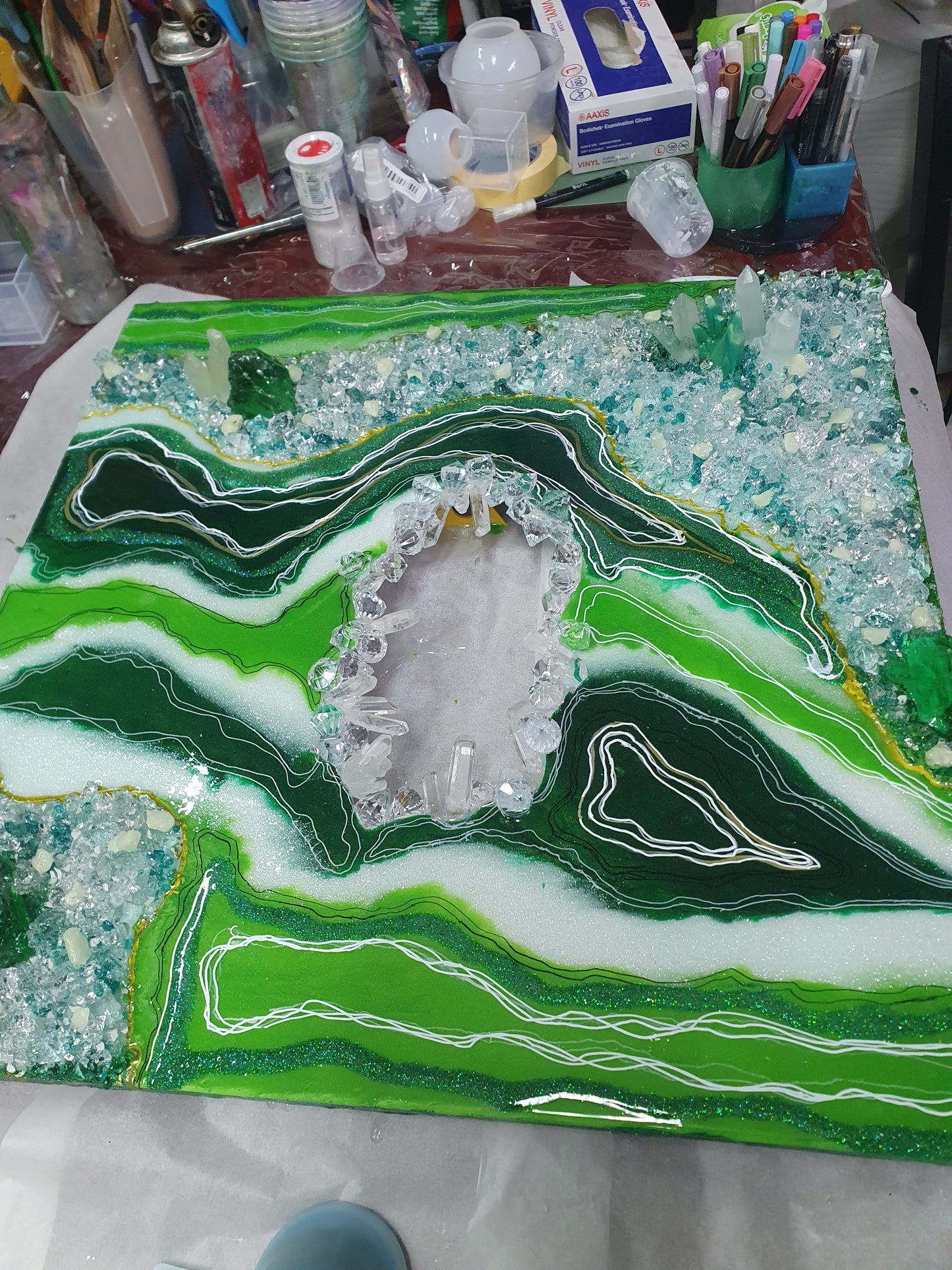 Geode art-Green and black