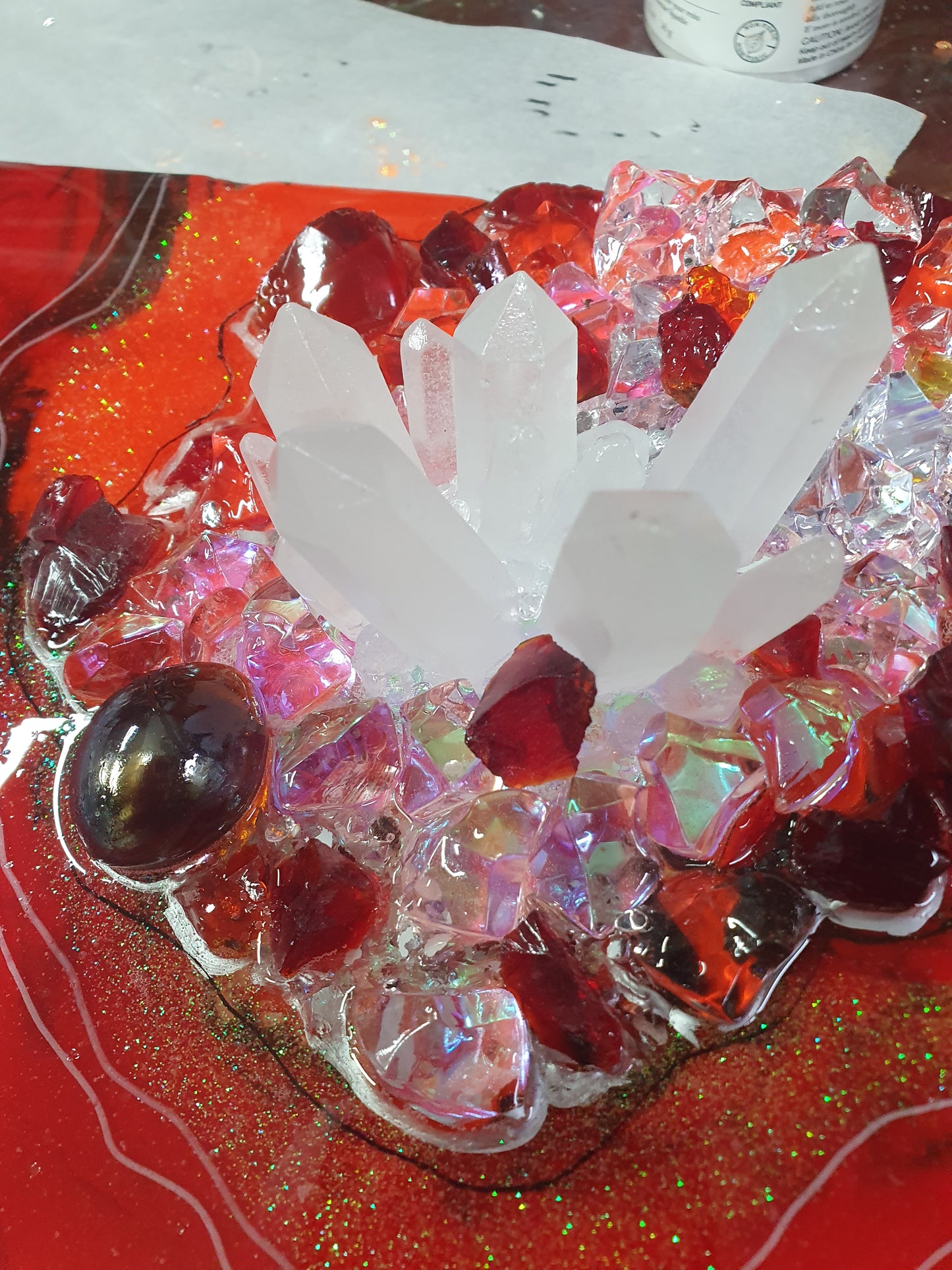 Red and Orange resin Geode Art