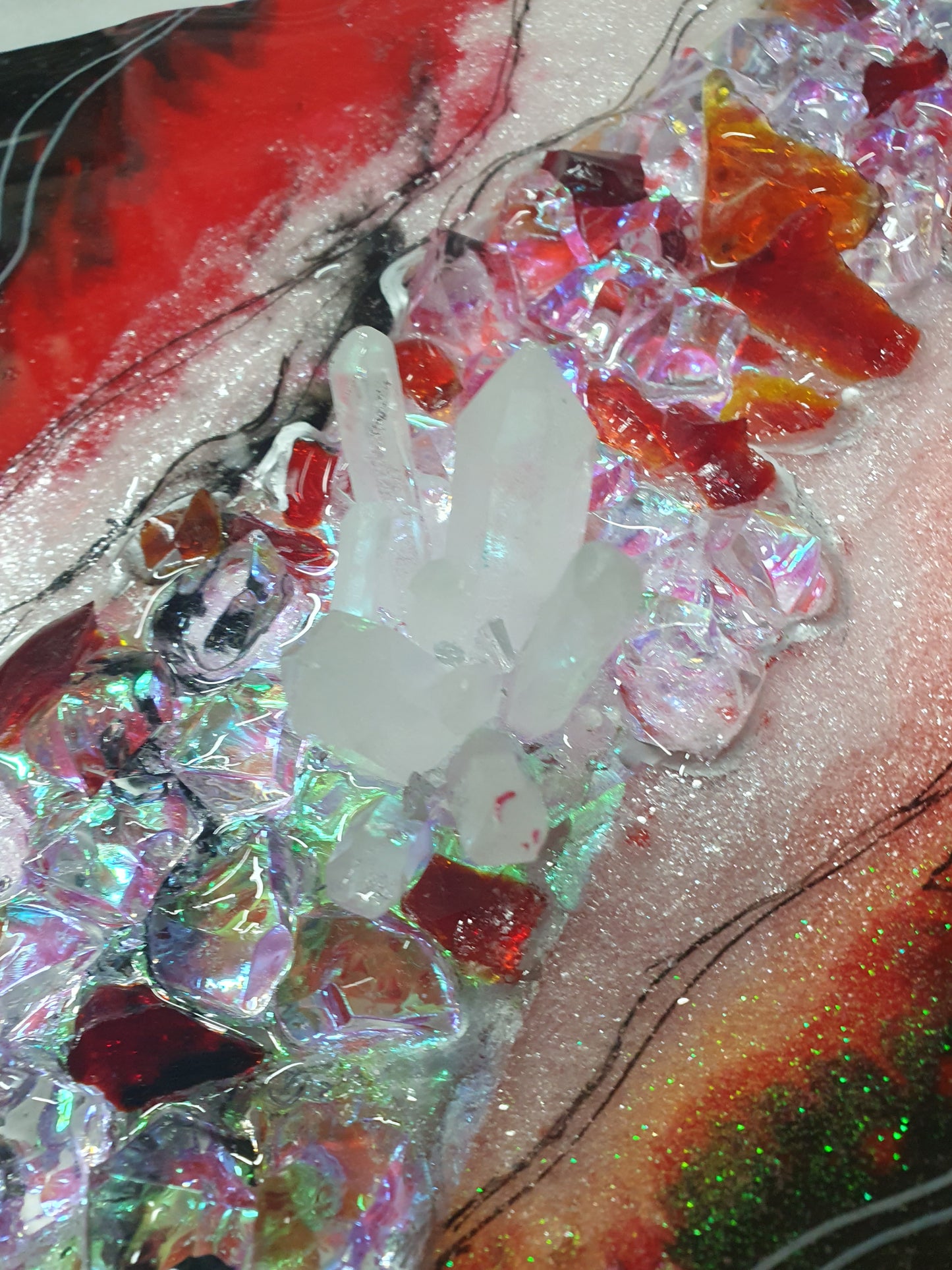 Red and Orange resin Geode Art