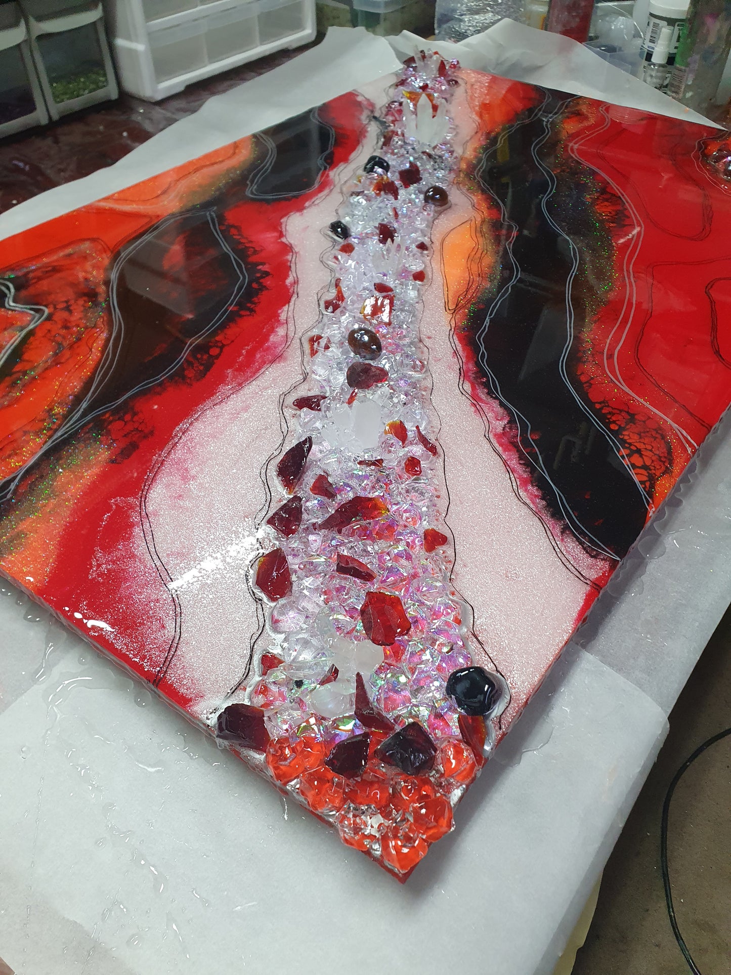 Red and Orange resin Geode Art