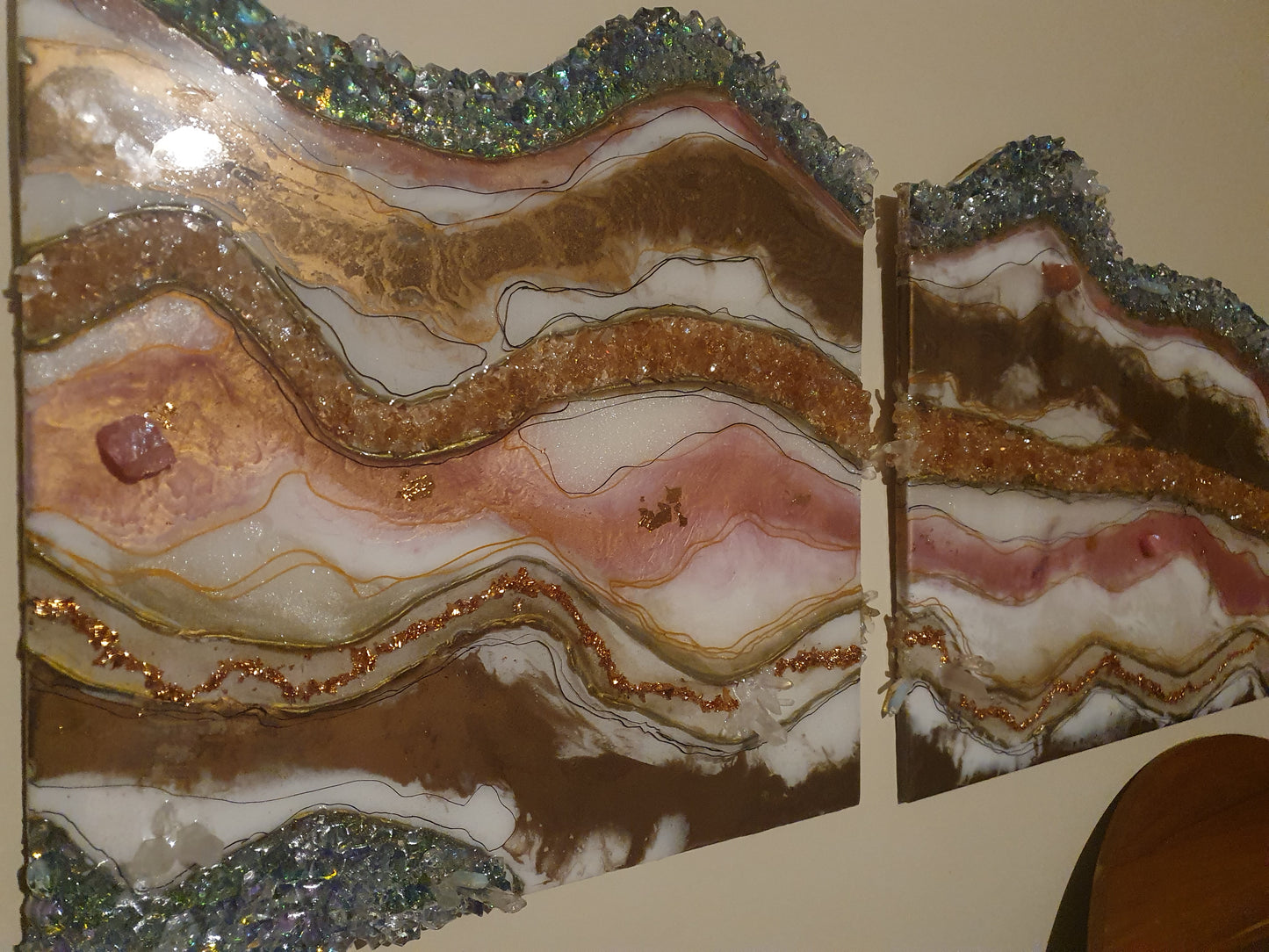 Heart of gold resin geode art