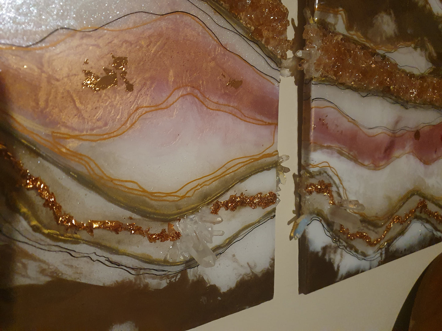 Heart of gold resin geode art