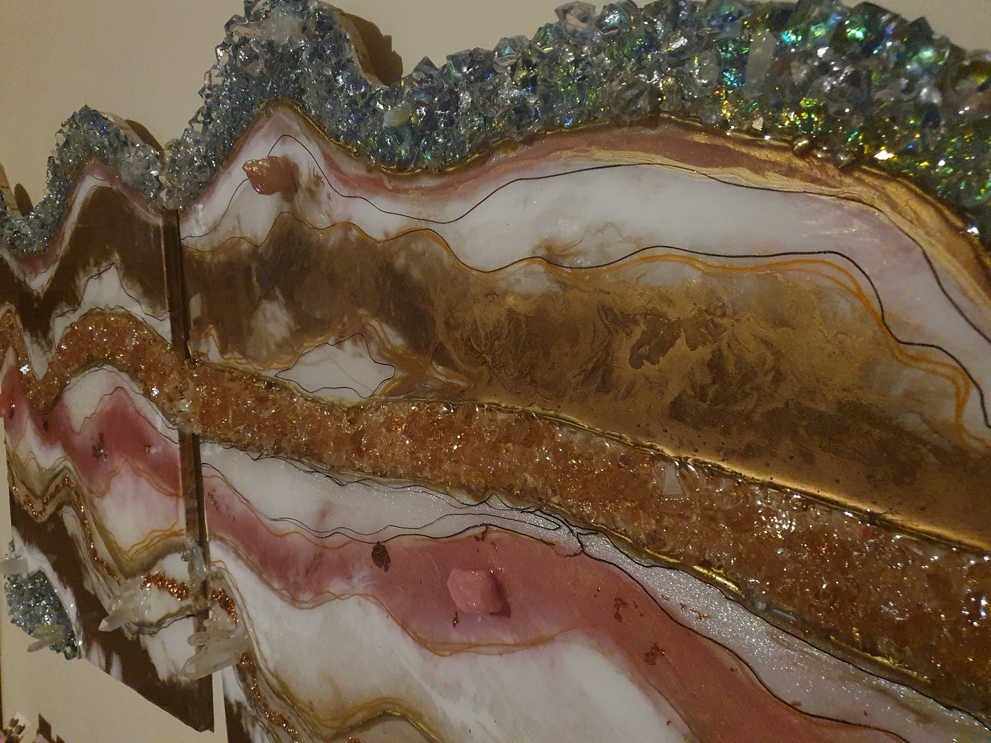 Heart of gold resin geode art