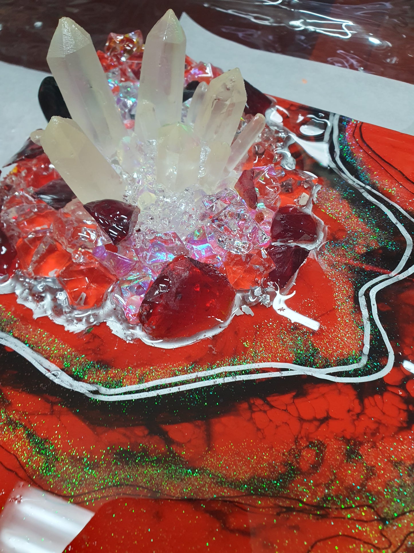 Red and Orange resin Geode Art