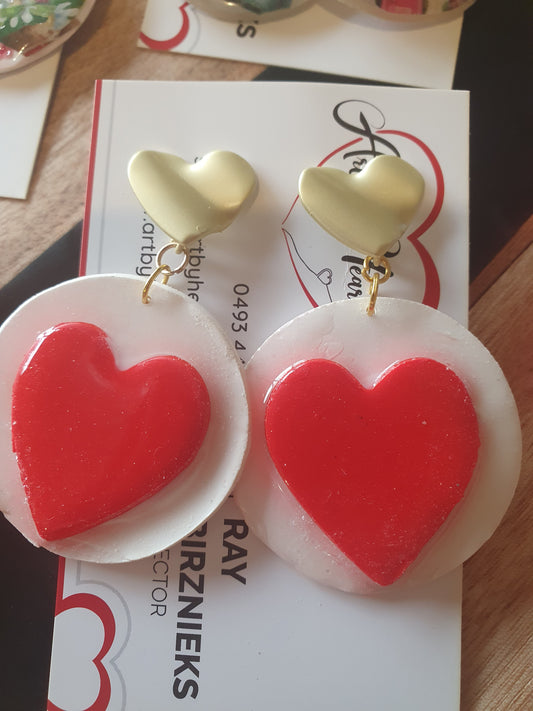 Red and white heart earrings