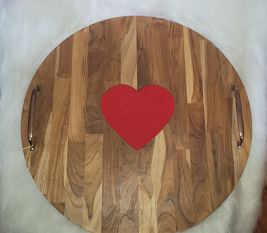 Large round serving board with a heart